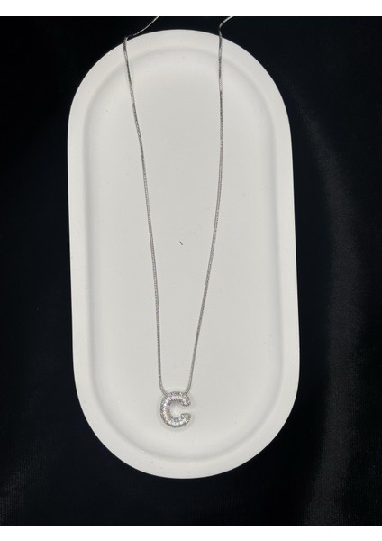 Zirkon Taşlı Gümüş C Harf Kolye