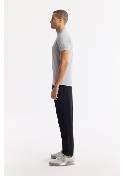 Erkek Gri Bisiklet Yaka Kolları Jakar Detaylı Rayon Triko T-shirt A51Y5005