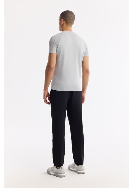 Erkek Gri Bisiklet Yaka Kolları Jakar Detaylı Rayon Triko T-shirt A51Y5005