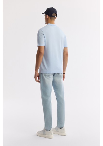Erkek Açık Mavi Polo Yaka Basic Rayon Triko T-shirt A51Y5035