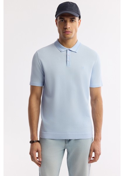 Erkek Açık Mavi Polo Yaka Basic Rayon Triko T-shirt A51Y5035