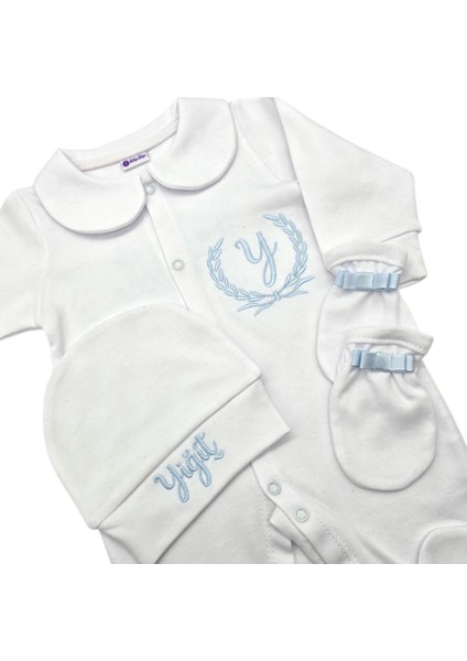 Isimli Hastane Çıkışı 3 Lü Set Pudra Mavi