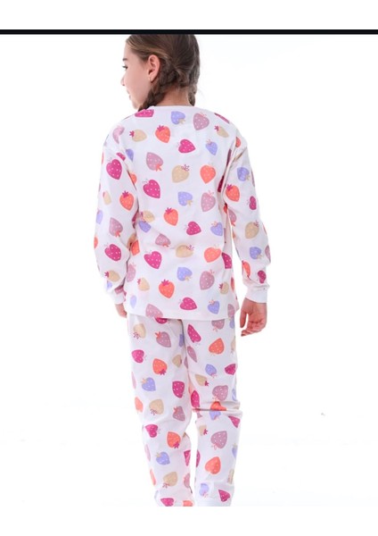 Kız Çocuk Pamuklu Çilek Desenli Pijama Takımı