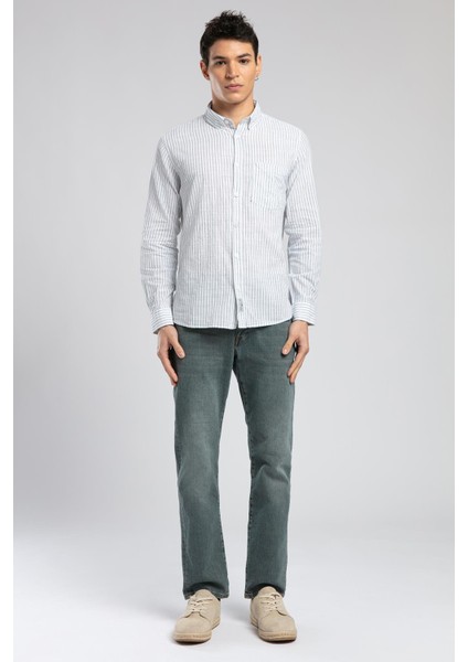 Onesa Erkek U.kol Dokuma Gömlek Beyaz-Zümrüt
