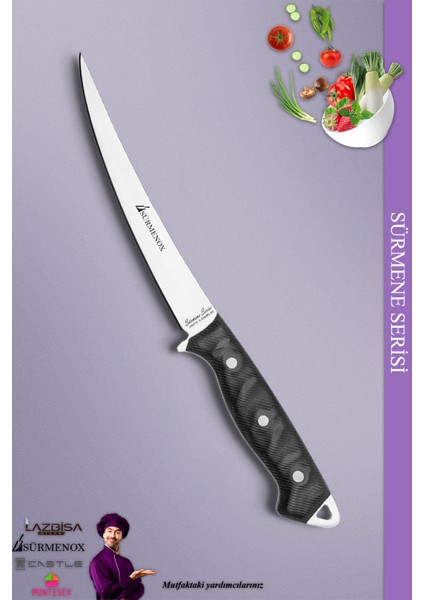 Sürmene Serisi Mutfak Fileto Bıçağı Steak Bıçak Et Balık Tavuk Fileto Bıçağı Siyah ( MFT-008 )