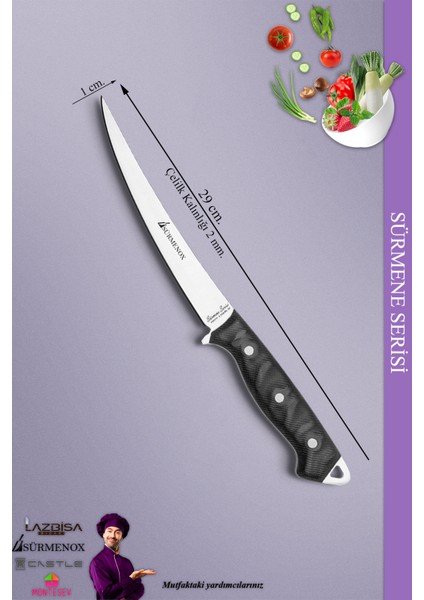 Sürmene Serisi Mutfak Fileto Bıçağı Steak Bıçak Et Balık Tavuk Fileto Bıçağı Siyah ( MFT-008 )