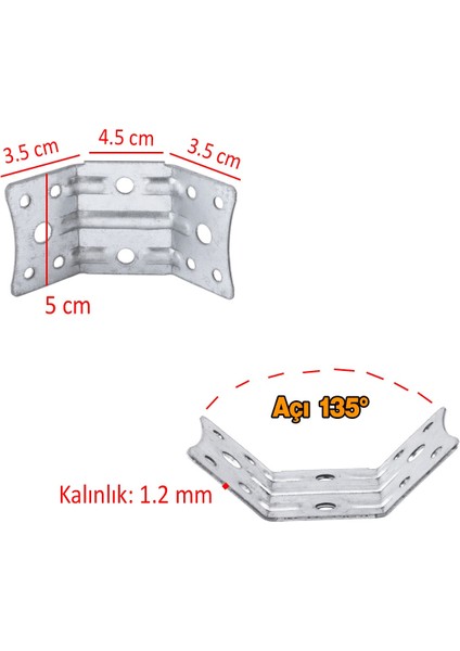 Açılı Köşe Birleştirme 135° Bağlantı Aparatı 4 Adet Mobilya Köşebent Sacı Gönye Metal 35X35X50 mm