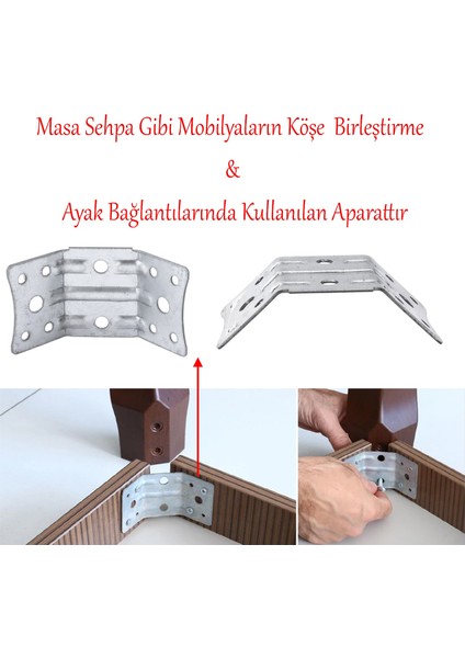 Açılı Köşe Birleştirme 135° Bağlantı Aparatı 4 Adet Mobilya Köşebent Sacı Gönye Metal 35X35X50 mm