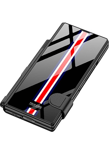 ​galaxy Z Fold 6 Kılıf Kamera Korumalı Kartlıklı Kalem Bölmeli Kıpta Çizgili Droga Kılıf-Siyah-