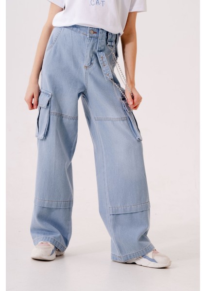 Kız Çocuk Zincir Detaylı Kot Pantolon 2196