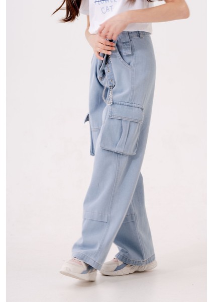 Kız Çocuk Zincir Detaylı Kot Pantolon 2196 modelleri