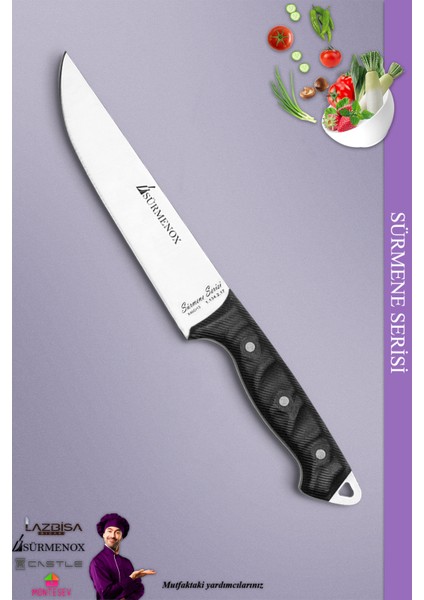 Sürmene Serisi Mutfak Bıçak Et Ekmek Sebze Salata Bıçağı Siyah No:2 ( MFT-006 )
