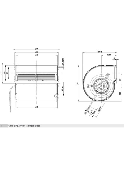 D2E160-AB01-21 Çift Emişli Radyal Fan Ø160 mm 230 V Ac 1175 M³/h 1850 Min 410 W