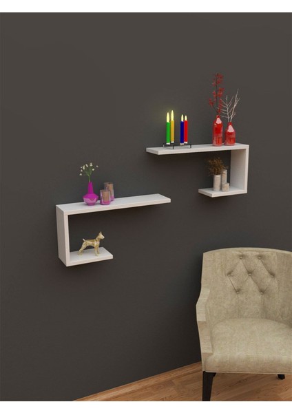 2'li Set Modern Dekoratif Duvar Rafı