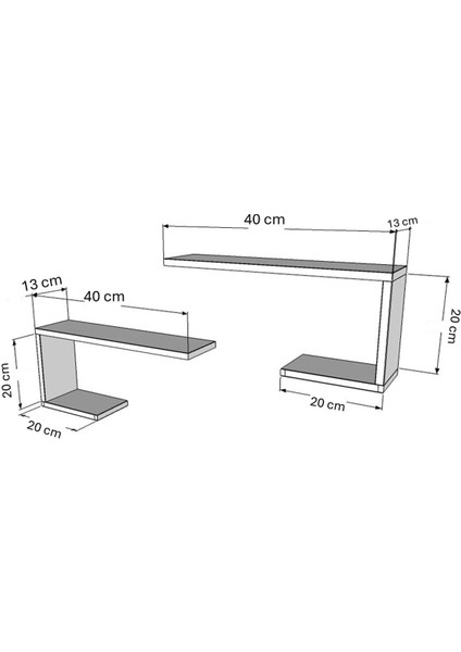 2'li Set Modern Dekoratif Duvar Rafı