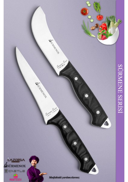Sürmene Serisi Mutfak Bıçak Seti Et Ekmek Sebze Salata Bıçağı 2'li Set Siyah ( MFT-009 )