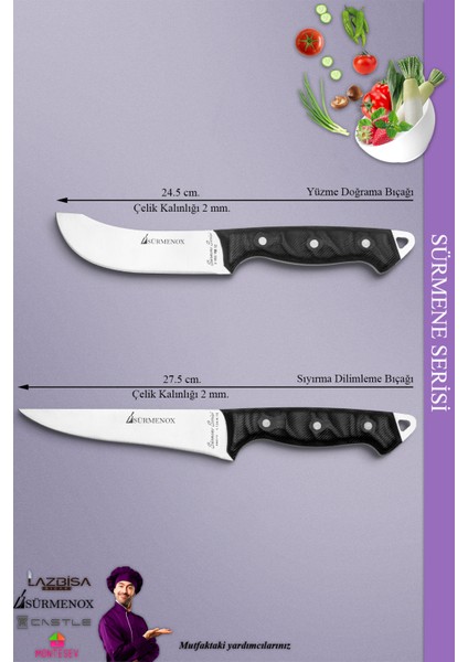 Sürmene Serisi Mutfak Bıçak Seti Et Ekmek Sebze Salata Bıçağı 2'li Set Siyah ( MFT-009 ) fiyatları