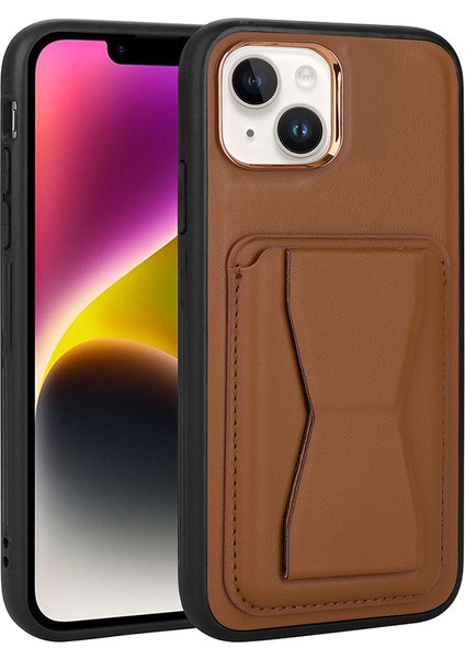 Apple iPhone 14 Plus Kılıf Kartlıklı Standlı ​pu Deri Memo KAPAK-KAHVERENGI-8680436652077-TDOM8