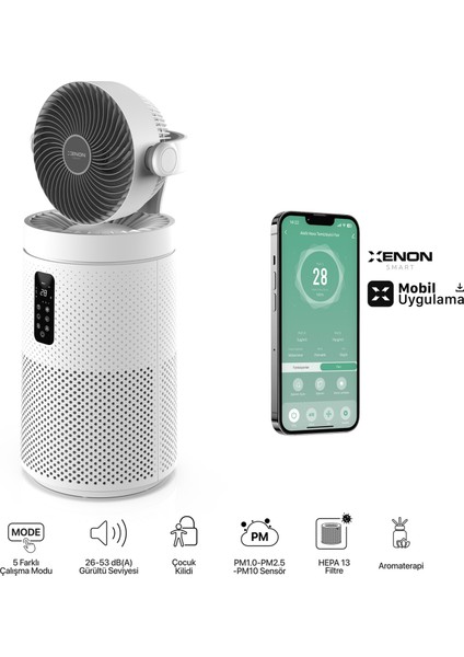 Akıllı Fanlı Hava Temizleyici Aromaterapi Özellikli Air Purifier HEPA13 Filtreli Sessiz Hava Temizleme Cihazı X7422 fiyatları