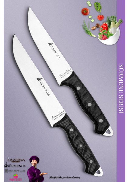 Sürmene Serisi Mutfak Bıçak Seti Et Ekmek Tavuk Sebze Salata Bıçağı 2'li Set Siyah ( MFT-010 )