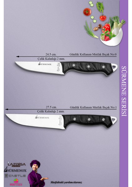 Sürmene Serisi Mutfak Bıçak Seti Et Ekmek Tavuk Sebze Salata Bıçağı 2'li Set Siyah ( MFT-010 )