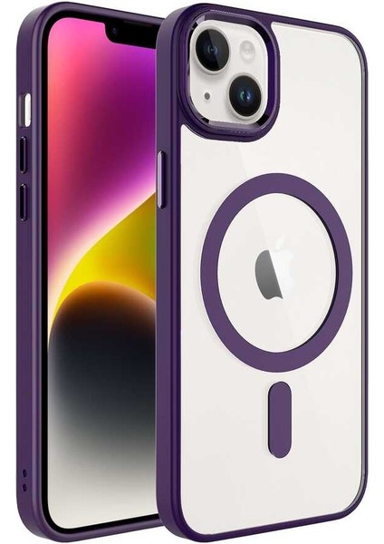 Apple iPhone 14 Plus Kılıf Wireless Şarj Özellikli Krom Magsafe Silikon Kapak-Derin MOR-8680436