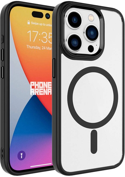 Apple iPhone 15 Pro Kılıf Wireless Şarj Özellikli Krom Magsafe Silikon KAPAK-SIYAH-868043671137