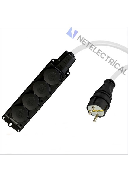 Kauçuk 4'lü Topraklı Grup Priz Uzatma Kablosu 80 Metre 3x1.5 mm² Ttr Beyaz Kablolu