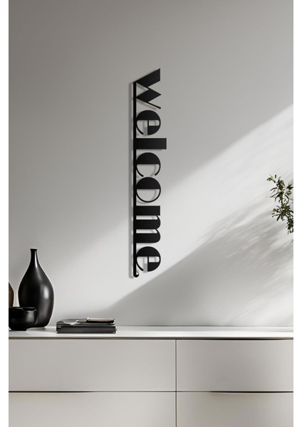 Imvulart Welcome Metal Duvar Dekoru, Ev Ofis Modern Dekorasyon, Siyah Duvar Dekoru, 59 x 9 cm