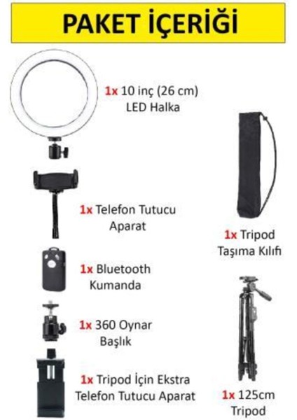 Bluetooth Kumandalı Ring Light Youtuber Tiktok LED Işıklı Tripod Selfie 10 Inç Halka 128CM fiyatları