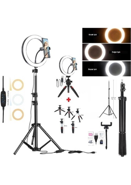Ensiga Makyaj Ring Light Youtuber Tiktok Çekim Işığı 10 Inç 2.1 mt Tripod Profesyonel Masa Üstü Ayaklı