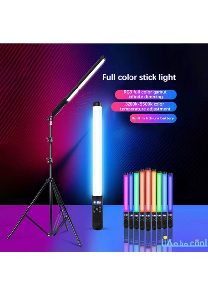Ensiga Şarjlı Rgb 1 Ad 2+1 mt Tripodlu Fotoğrafçılık Işık Çubuğu Aydınlatma Ledi Canlı Video Çekimi Işığı