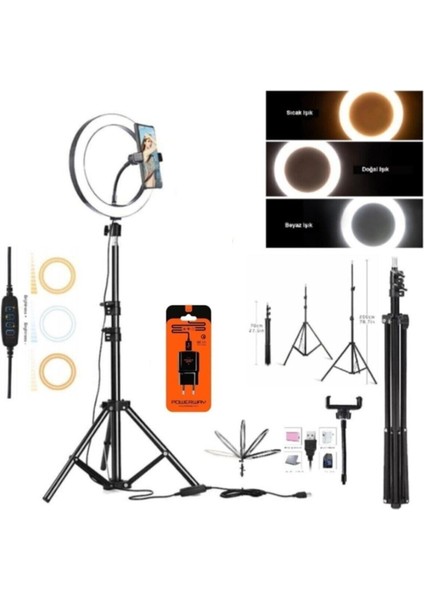 Ensiga Adaptörlü Ring Light Youtuber Tiktok Çekim Makyaj Işığı 14 Inç 2.1 mt Tripod