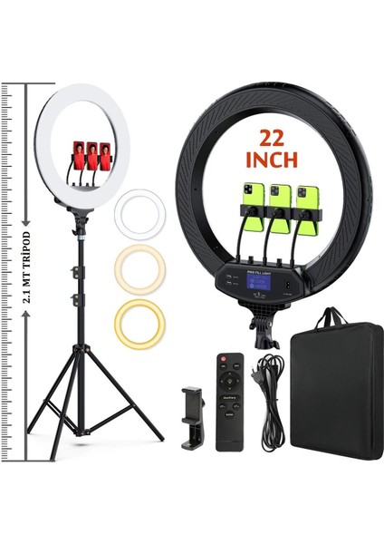 LCD Ekranlı 56CM 22 Inç Kablosuz Uzaktan Kumanda Ringlight Stüdyo Beauty Tatto Ring Light Tripod