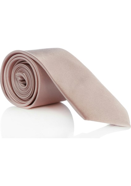 Pudra Pembe Slim Fit (Ince) Düz Renk Mendilli Saten Kravat - Ss-39-N