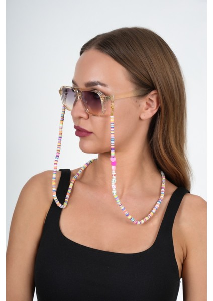 Fimo Love Kalpli Renkli Gözlük Zinciri - Kolye - Bileklik