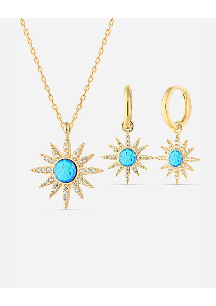 Opal Taşlı Gümüş Kutup Yıldızı Set