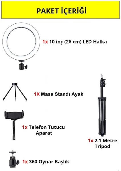 Ring Light Youtuber Tiktok Çekim Telefon Tutucu Makyaj Işığı 10 Inç +2.1 mt Tripod+ Masa Ayaklı fırsatları