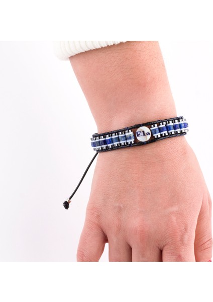 Kişiye Özel Baskılı Sedef & Lapis Lazuli & Hematit Doğal Taş Bileklik , Bakır Tel Örgülü, El Yapımı, Ayarlanabilir Kadın & Erkek Bileklik