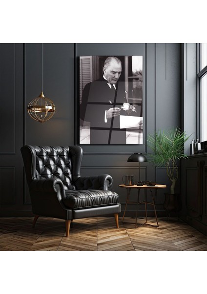 Gazi Mustafa Kemal Atatürk Siyah-Beyaz Cam Tablo- Ev ve Ofis Dekorasyonu-Hediyelik-Dekoratif-Modern-Atatürk fiyatları