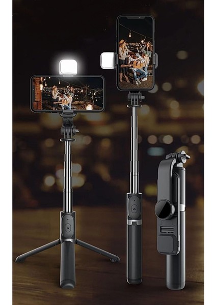 Ensiga LED Işıklı Selfie Çubuğu Bluetooth Kumandalı Kablosuz Tripot Selfie Monopod Selfie Stick