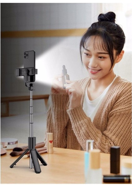 Ensiga LED Işıklı Selfie Çubuğu Bluetooth Kumandalı Kablosuz Tripot Selfie Monopod Selfie Stick