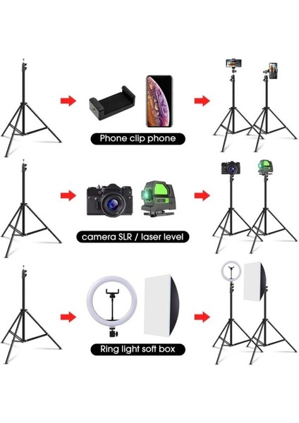 Bluetooth Kumandalı Tripod 2.1 mt 360 Döner Başlıklı Telefon Tutucu Ring Light Stüdyo Lamba Ayağı