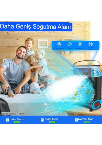 Ledli Fan Buzlu Hava Serinletici Vantilatör Fan Taşınabilir Su Püskürtmeli Klima