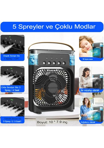 Ledli Fan Buzlu Hava Serinletici Vantilatör Fan Taşınabilir Su Püskürtmeli Klima