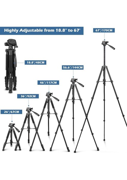 A Plus 175 cm Profesyonel Telefon ve Kamera Tripodu – Ayarlanabilir Yükseklik, Taşıma Çantalı fırsatları