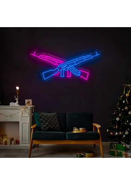Neon LED Dekoratif Aydınlatma -Gamer, Çift Silah, 50X25CM-