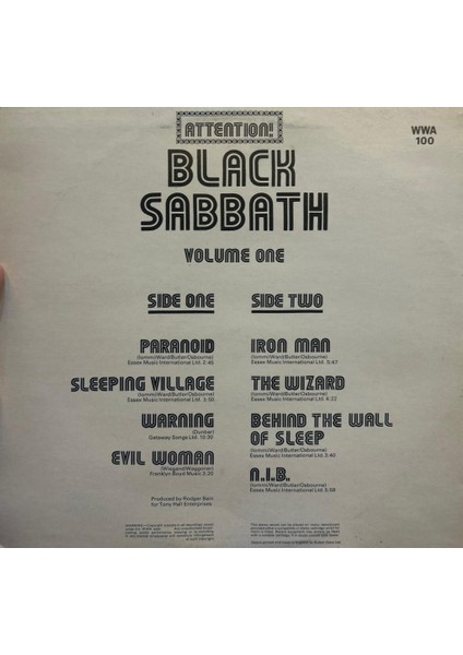 Black Sabbath – Attention! Black Sabbath Volume One , Paranoid , Iron Man , The Wizard Bu Albümde 1975 Ingiltere Baskı Lp fiyatları