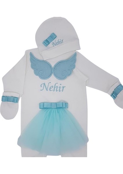 Isimli Hastane Çıkışı 3 Lü Set Melek Kanatlı Mint Yeşili