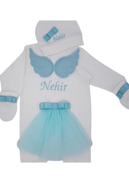 Isimli Hastane Çıkışı 3 Lü Set Melek Kanatlı Mint Yeşili